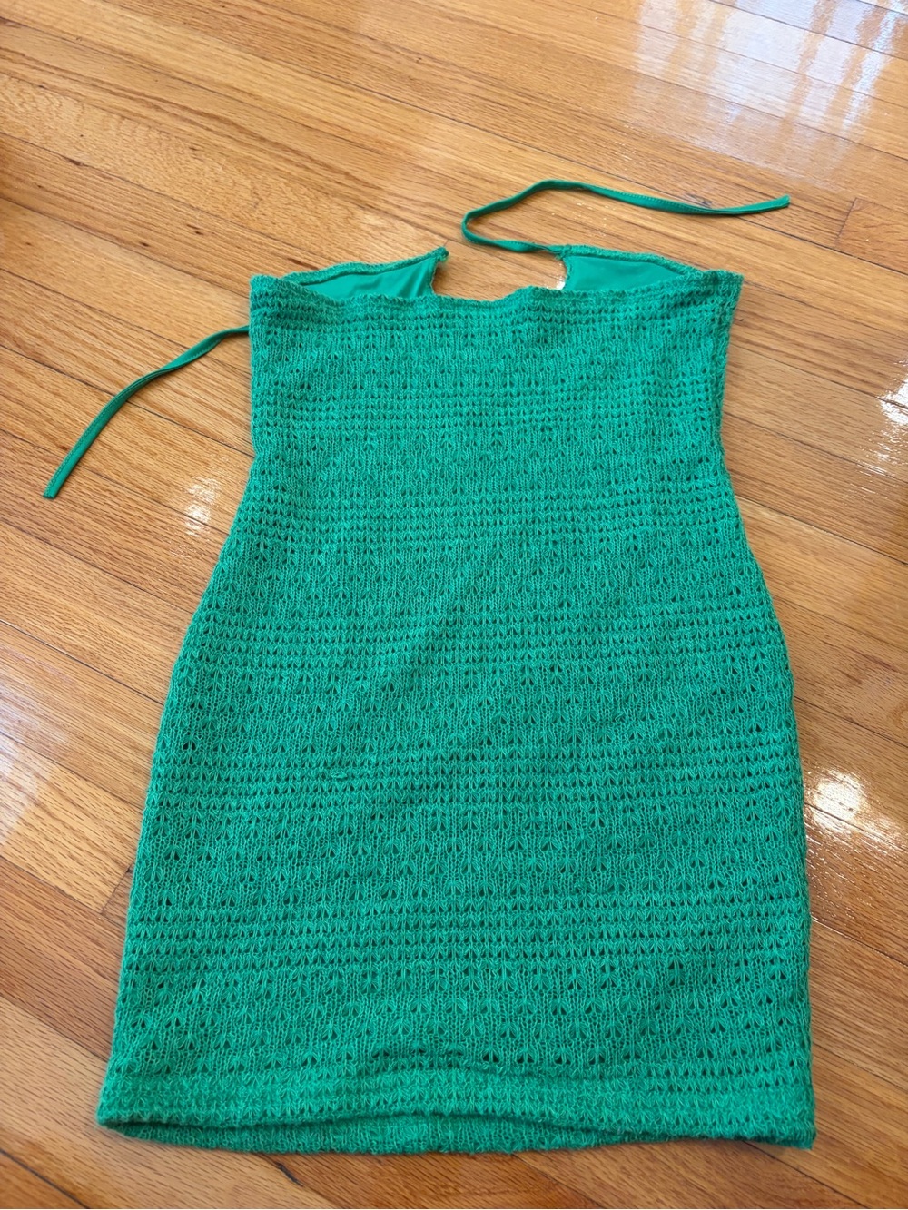 Green Knit Strapless Mini Dress